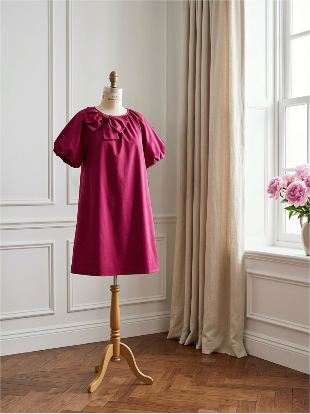 kate spade Magenta Bow-Front Puff Sleeve Dress